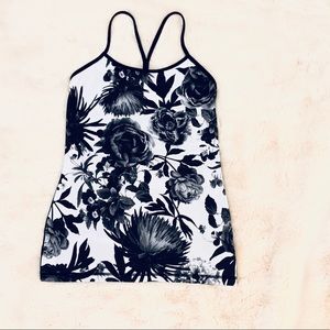 Black and White Floral Lululemon Power Y Tank